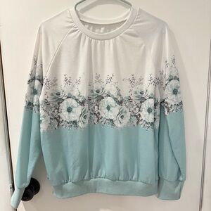 Mint Green Floral Print Raglan Sleeve Top